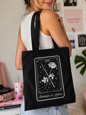 Enemies to Lovers Tarot Card Canvas Tote Bag | Bookish Gothic Shoulder Bag